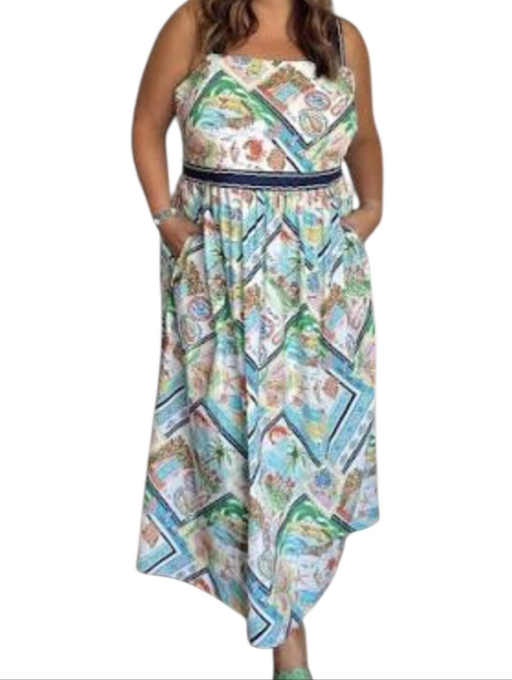 Talbots Modern Poplin Fit & Flare Summer Vista Cotton Coastal-Chic Dress